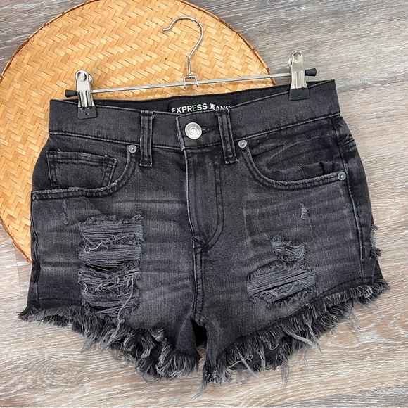 Express Pants - Express black frayed high rise denim shorts